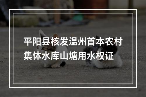 平阳县核发温州首本农村集体水库山塘用水权证