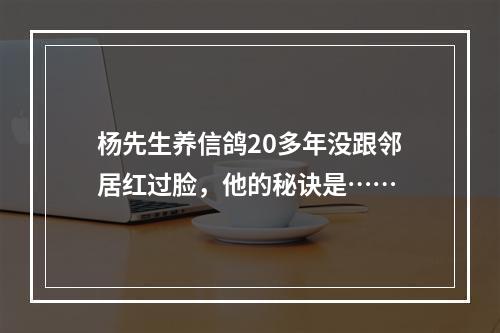 杨先生养信鸽20多年没跟邻居红过脸，他的秘诀是……