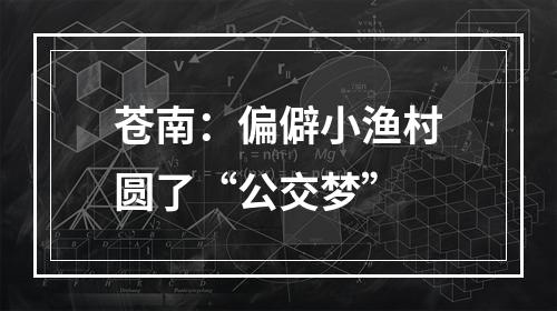 苍南：偏僻小渔村圆了“公交梦”