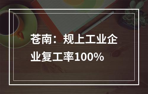 苍南：规上工业企业复工率100%