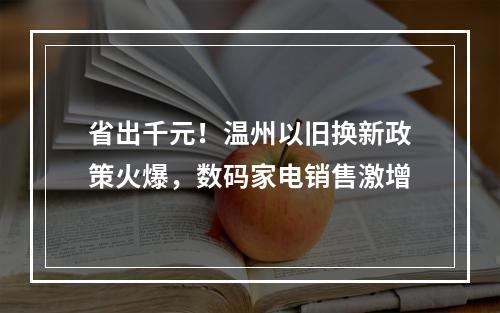 省出千元！温州以旧换新政策火爆，数码家电销售激增