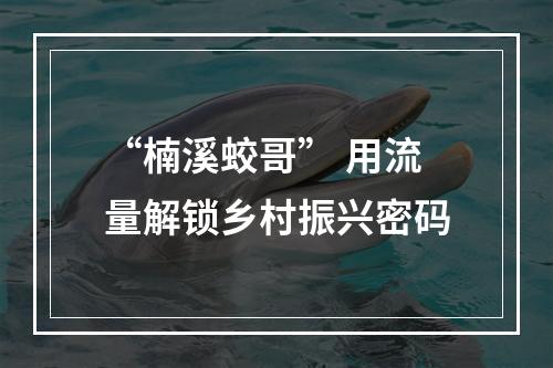 “楠溪蛟哥” 用流量解锁乡村振兴密码