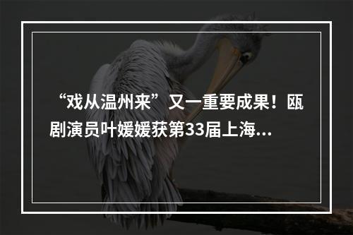 “戏从温州来”又一重要成果！瓯剧演员叶媛媛获第33届上海白玉兰奖新人配角奖