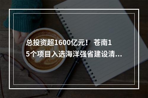 总投资超1600亿元！ 苍南15个项目入选海洋强省建设清单