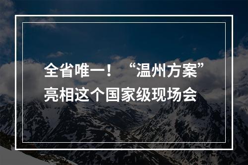 全省唯一！“温州方案”亮相这个国家级现场会