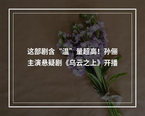 这部剧含“温”量超高！孙俪主演悬疑剧《乌云之上》开播