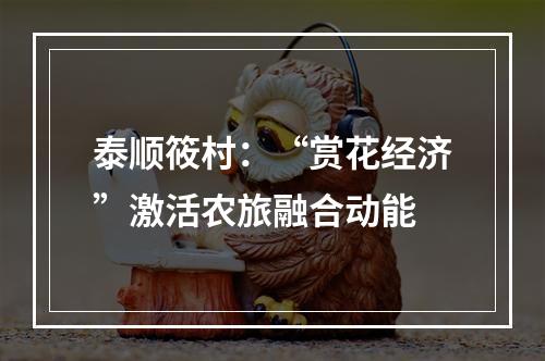 泰顺筱村：“赏花经济”激活农旅融合动能