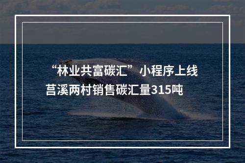 “林业共富碳汇”小程序上线 莒溪两村销售碳汇量315吨