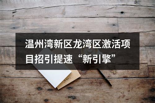 温州湾新区龙湾区激活项目招引提速“新引擎”