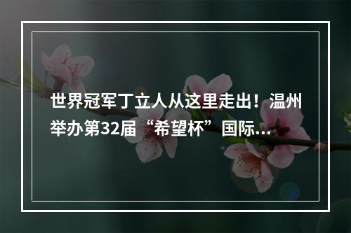 世界冠军丁立人从这里走出！温州举办第32届“希望杯”国际象棋比赛