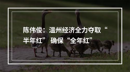 陈伟俊：温州经济全力夺取“半年红” 确保“全年红”