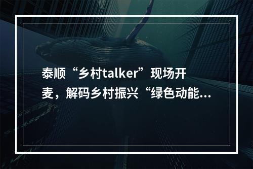 泰顺“乡村talker”现场开麦，解码乡村振兴“绿色动能”