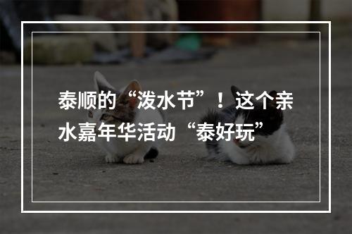 泰顺的“泼水节”！这个亲水嘉年华活动“泰好玩”