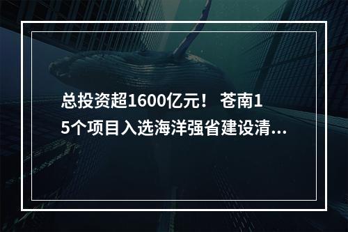 总投资超1600亿元！ 苍南15个项目入选海洋强省建设清单