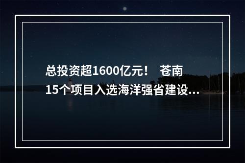 总投资超1600亿元！  苍南15个项目入选海洋强省建设清单