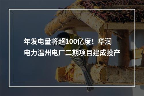 年发电量将超100亿度！华润电力温州电厂二期项目建成投产