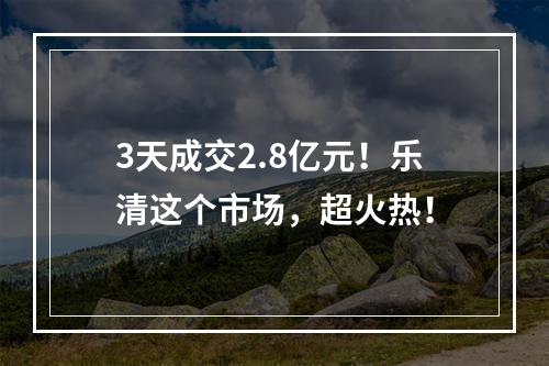 3天成交2.8亿元！乐清这个市场，超火热！