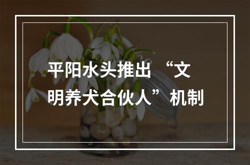平阳水头推出 “文明养犬合伙人”机制
