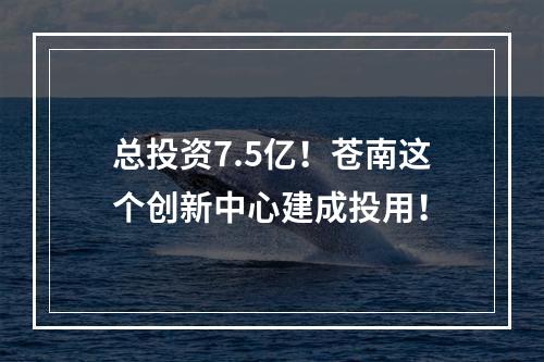 总投资7.5亿！苍南这个创新中心建成投用！
