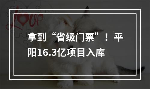 拿到“省级门票”！平阳16.3亿项目入库