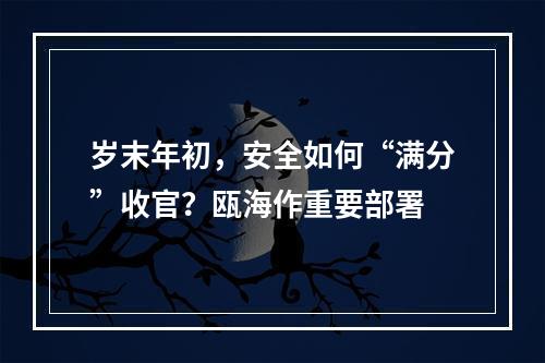 岁末年初，安全如何“满分”收官？瓯海作重要部署