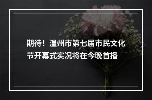 期待！温州市第七届市民文化节开幕式实况将在今晚首播
