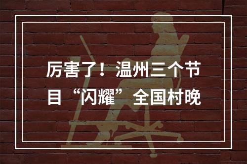 厉害了！温州三个节目“闪耀”全国村晚