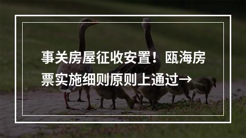事关房屋征收安置！瓯海房票实施细则原则上通过→