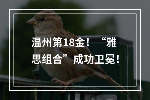 温州第18金！“雅思组合”成功卫冕！