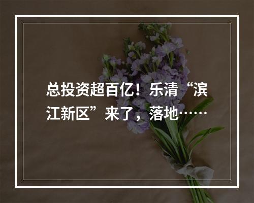 总投资超百亿！乐清“滨江新区”来了，落地……