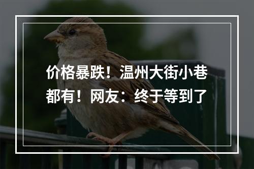 价格暴跌！温州大街小巷都有！网友：终于等到了