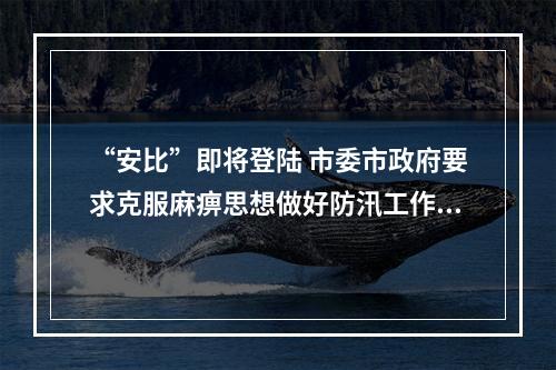 “安比”即将登陆 市委市政府要求克服麻痹思想做好防汛工作准备