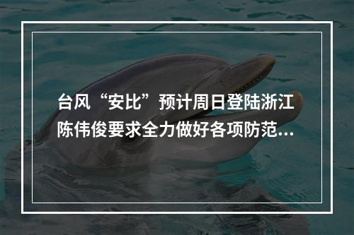 台风“安比”预计周日登陆浙江 陈伟俊要求全力做好各项防范工作