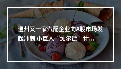 温州又一家汽配企业向A股市场发起冲刺 小巨人“戈尔德”计划募资9.06亿元