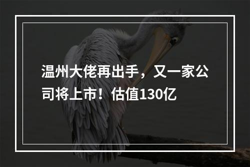 温州大佬再出手，又一家公司将上市！估值130亿