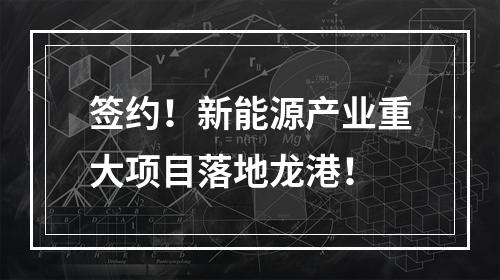 签约！新能源产业重大项目落地龙港！