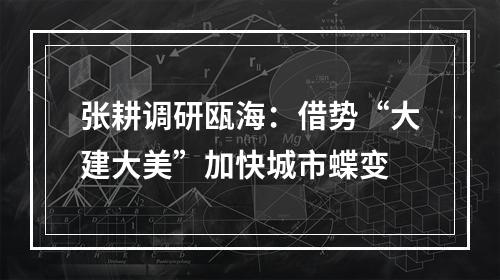 张耕调研瓯海：借势“大建大美”加快城市蝶变