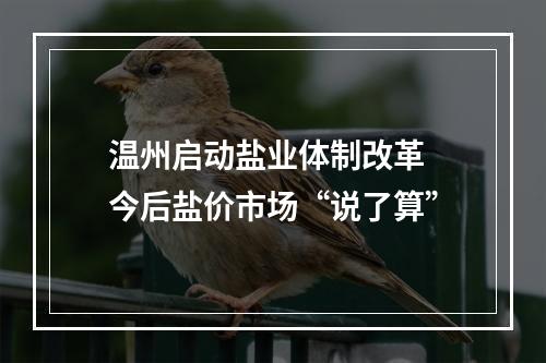 温州启动盐业体制改革 今后盐价市场“说了算”
