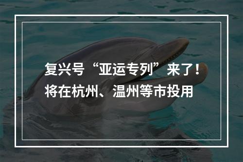 复兴号“亚运专列”来了！将在杭州、温州等市投用