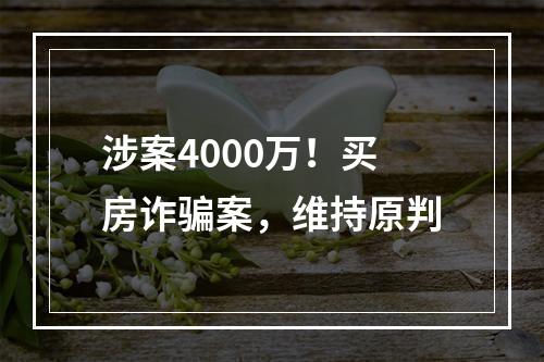 涉案4000万！买房诈骗案，维持原判