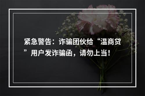 紧急警告：诈骗团伙给“温商贷”用户发诈骗函，请勿上当！