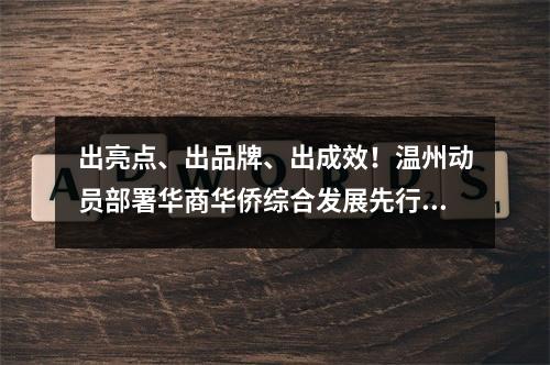 出亮点、出品牌、出成效！温州动员部署华商华侨综合发展先行区建设