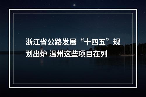 浙江省公路发展“十四五”规划出炉 温州这些项目在列