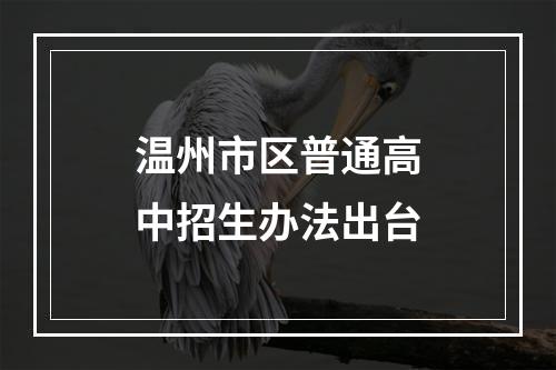 温州市区普通高中招生办法出台