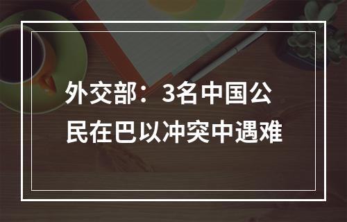 外交部：3名中国公民在巴以冲突中遇难