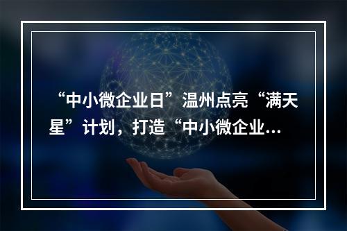 “中小微企业日”温州点亮“满天星”计划，打造“中小微企业友好城市”！