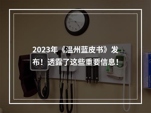 2023年《温州蓝皮书》发布！透露了这些重要信息！