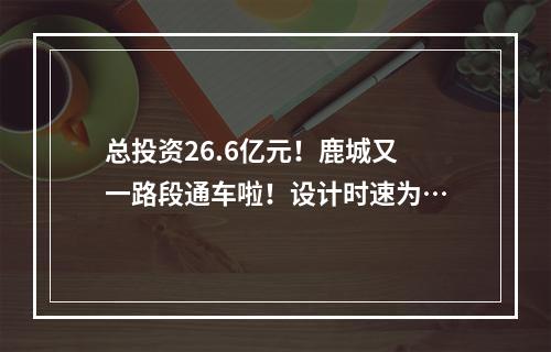 总投资26.6亿元！鹿城又一路段通车啦！设计时速为…