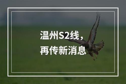 温州S2线，再传新消息
