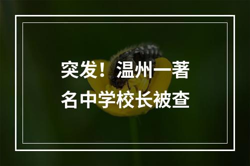 突发！温州一著名中学校长被查